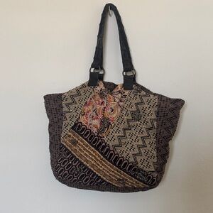 Patterned Boho Tote Bag in Brown and Black